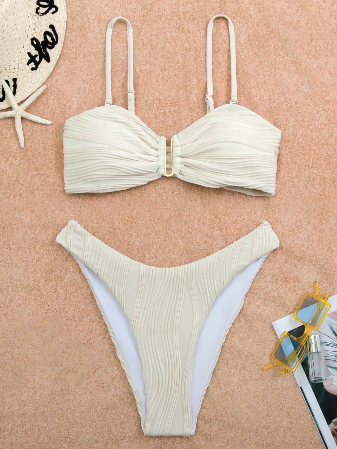 Swim Women's Summer Beach Solid Color Ruched Sexy Bikini Swimwear Set - image 4