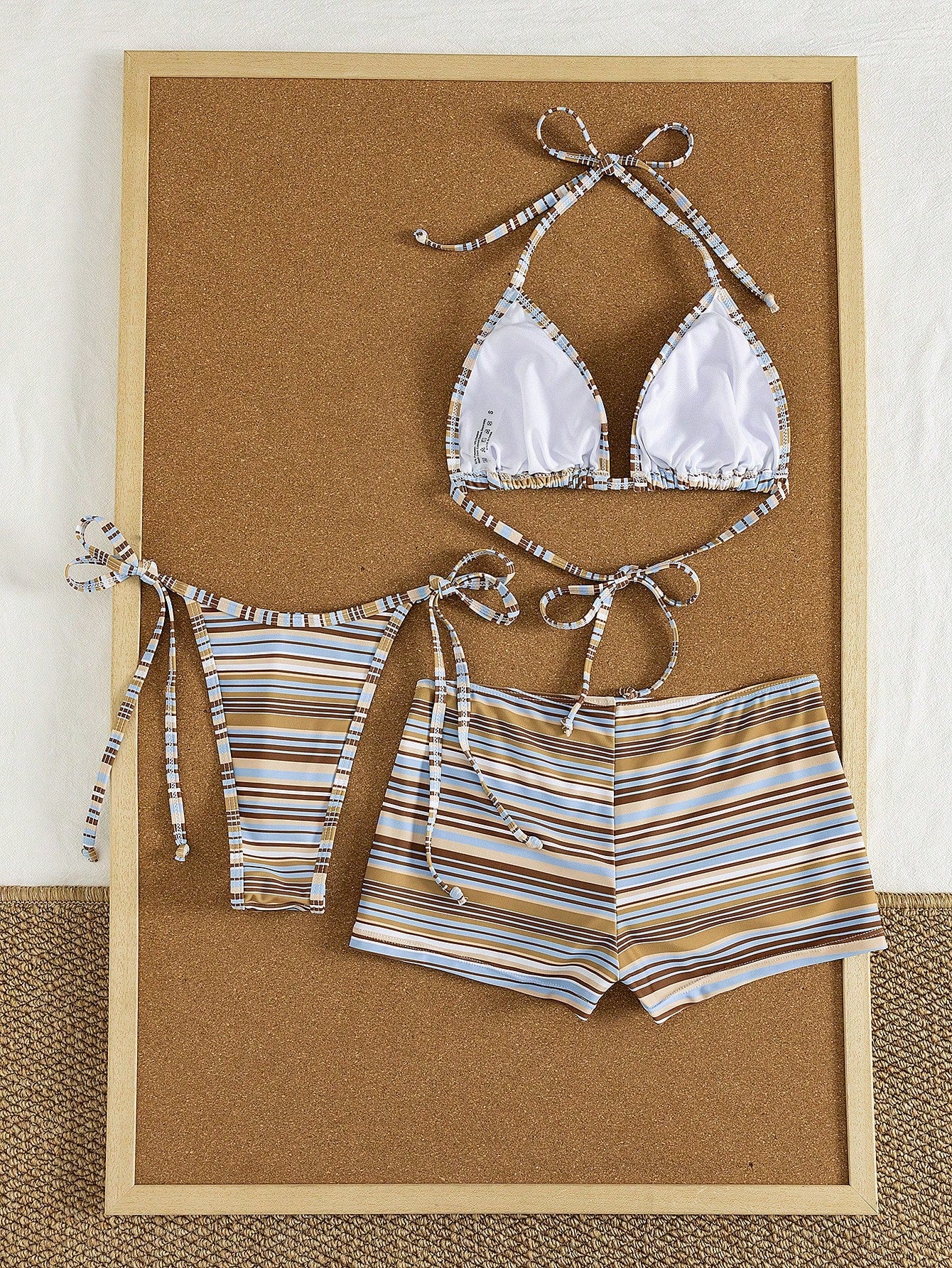 Costavie 3pcs Women's Halter Striped Tie-Front Tankini Swimwear Set