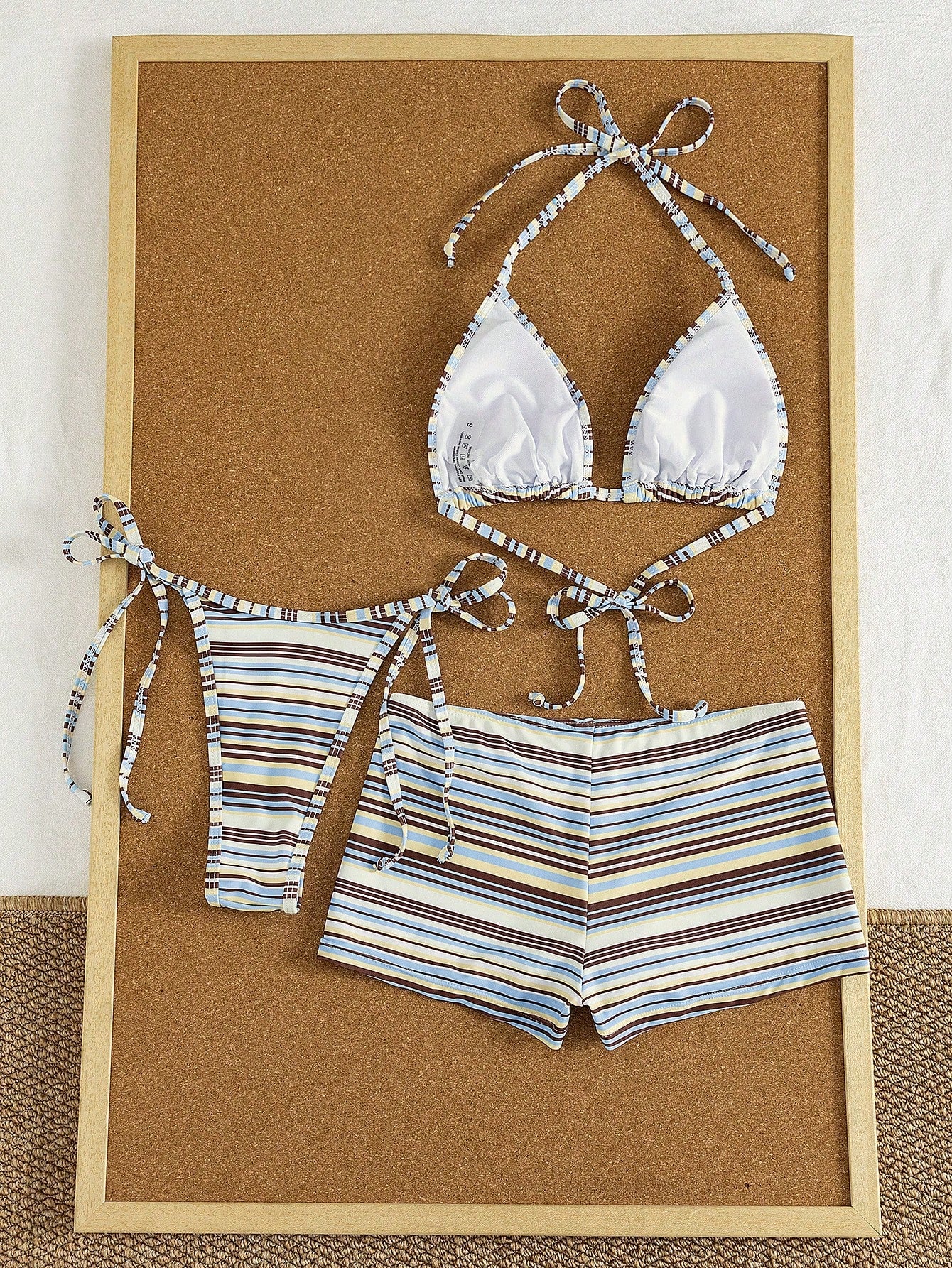 Costavie 3pcs Women's Halter Striped Tie-Front Tankini Swimwear Set