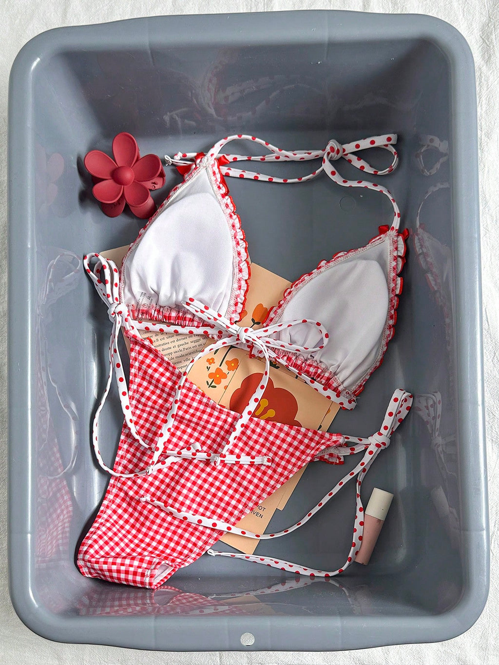 Swim Mod 2pcs Spring/Summer Beach Vacation Colorful Floral Random Print Bow Accessory Halter Triangle Cup Bra - image 18