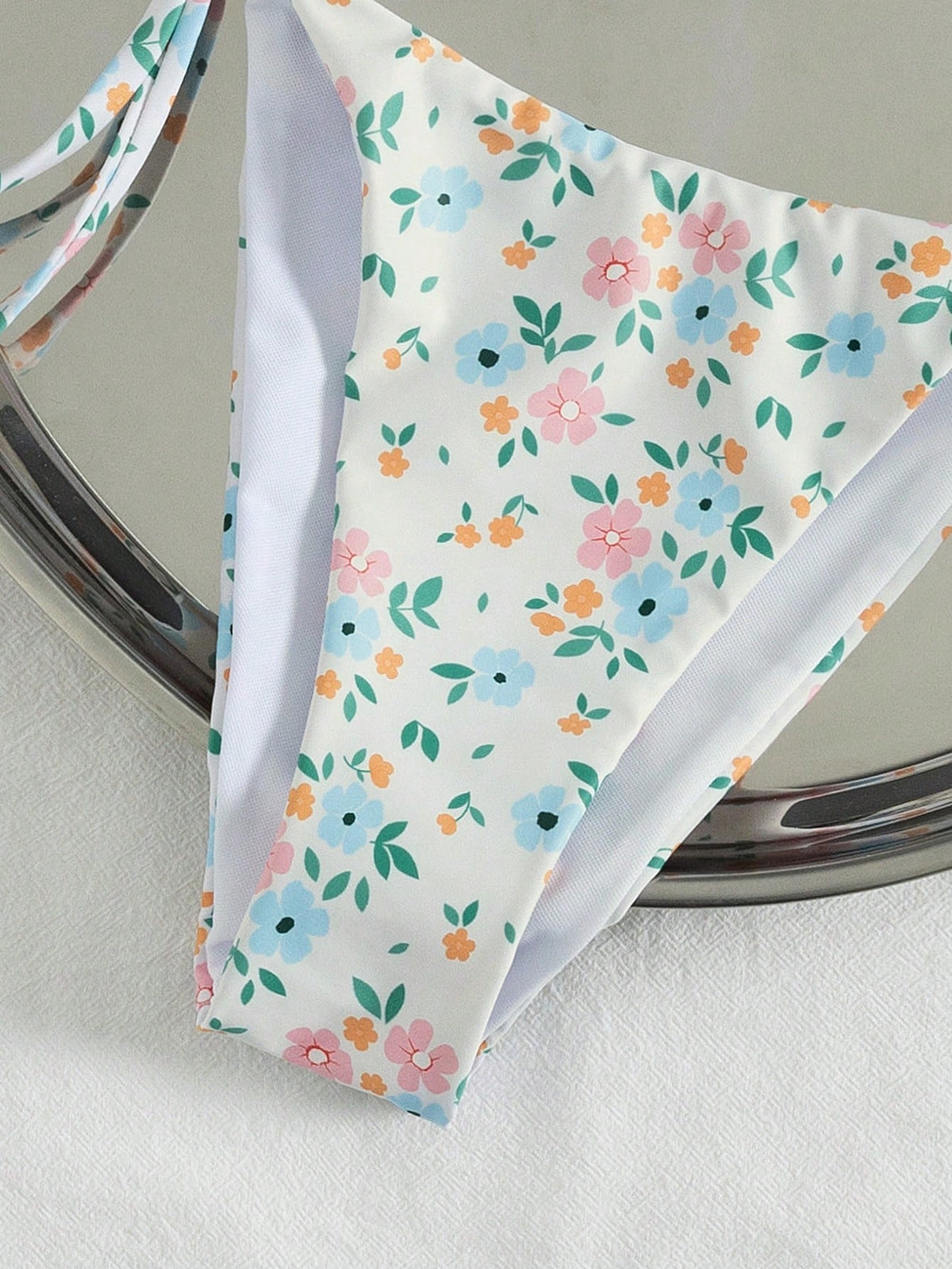 Swim Mod Multicolor Plant Pattern Fabric Halter Bikini Set Boho Style Lace Up Design - image 19