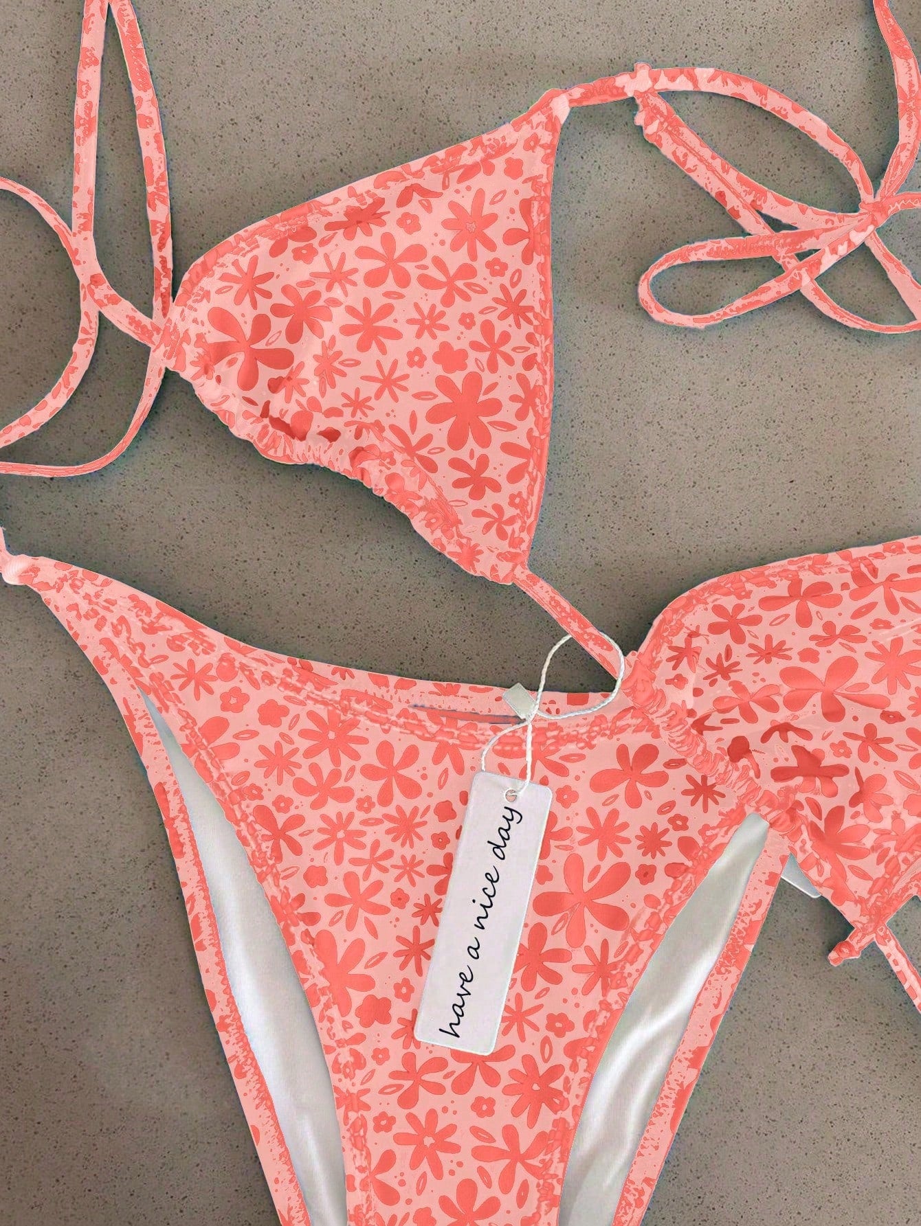 Vintage Orange Striped Halter Neck Swimsuit Set, Sexy Push-Up High