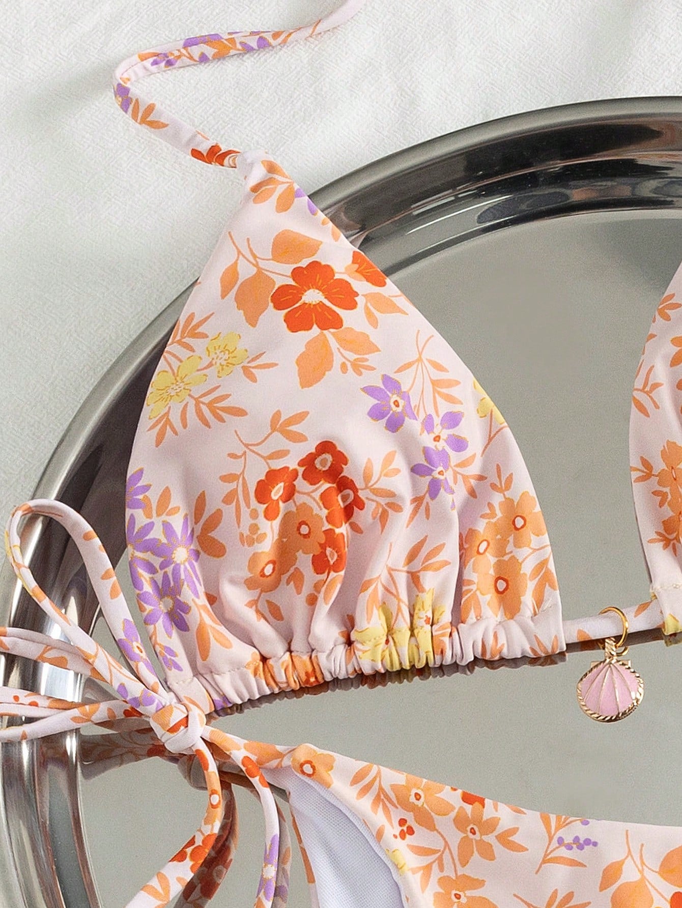 Swim Mod Multicolor Plant Pattern Fabric Halter Bikini Set Boho Style