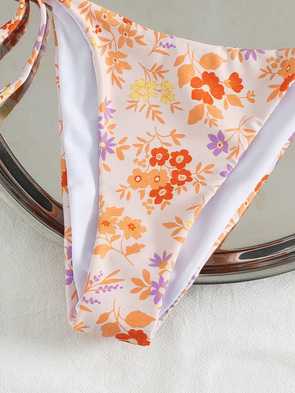 Swim Mod Multicolor Plant Pattern Fabric Halter Bikini Set Boho Style