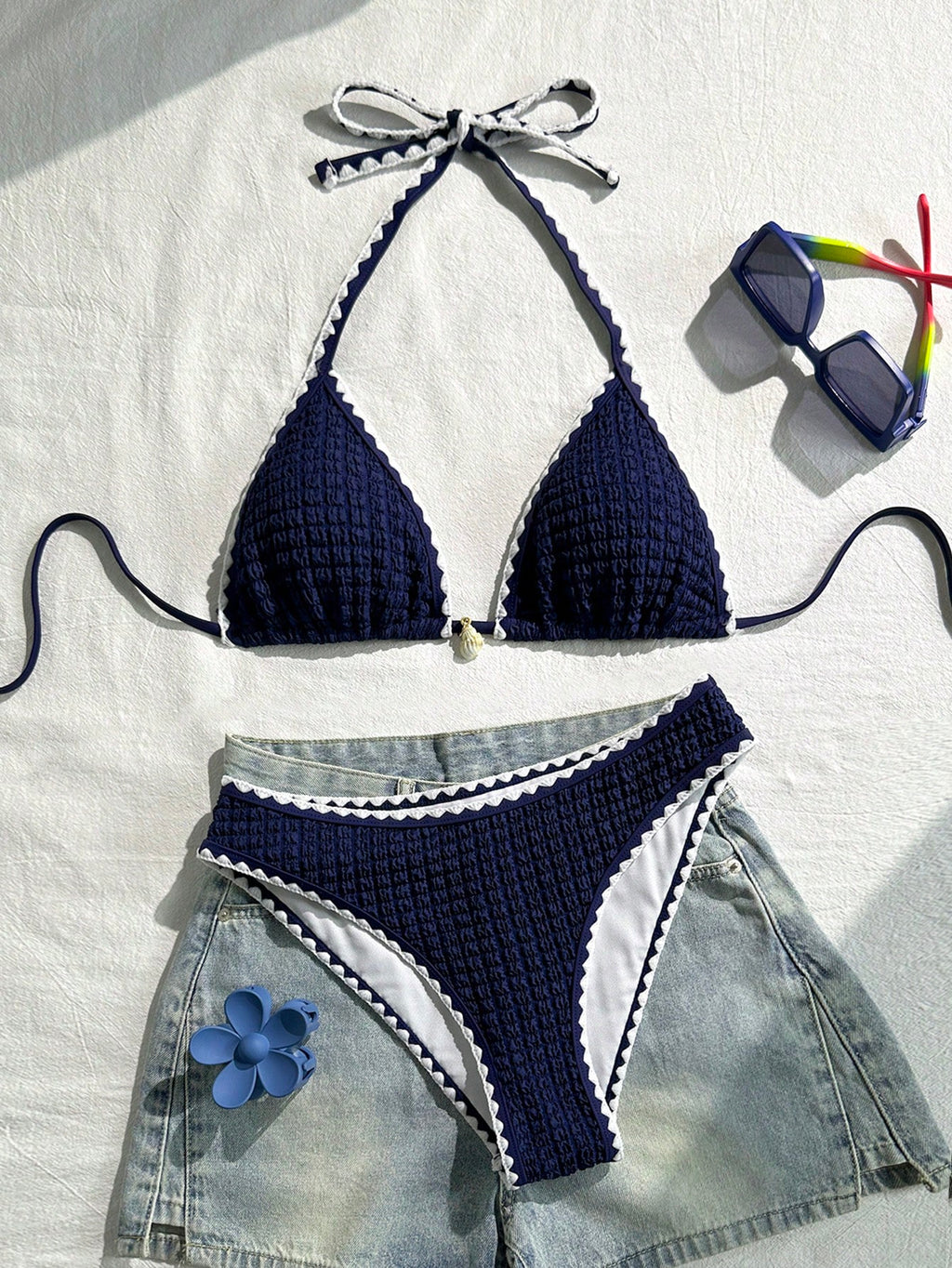 Swim Mod Women's 2 Pieces Swimsuit Set, Star Print & Solid Color Patchwork, Summer Holiday Beach Outfit - image 16