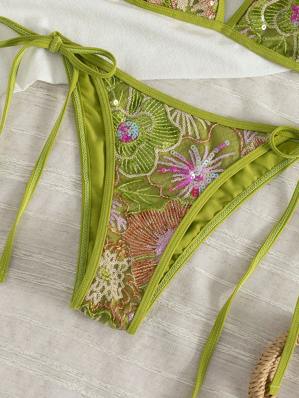 Women's Summer Camisole Bikini Set, Handmade Beaded Contrast Color