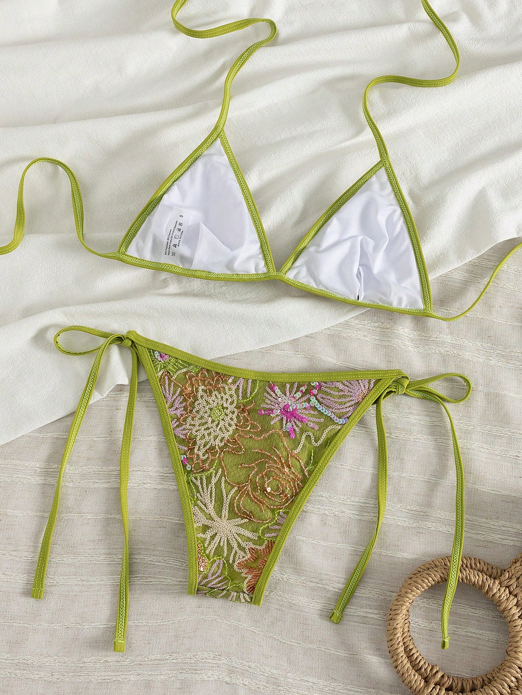 Women's Summer Camisole Bikini Set, Handmade Beaded Contrast Color