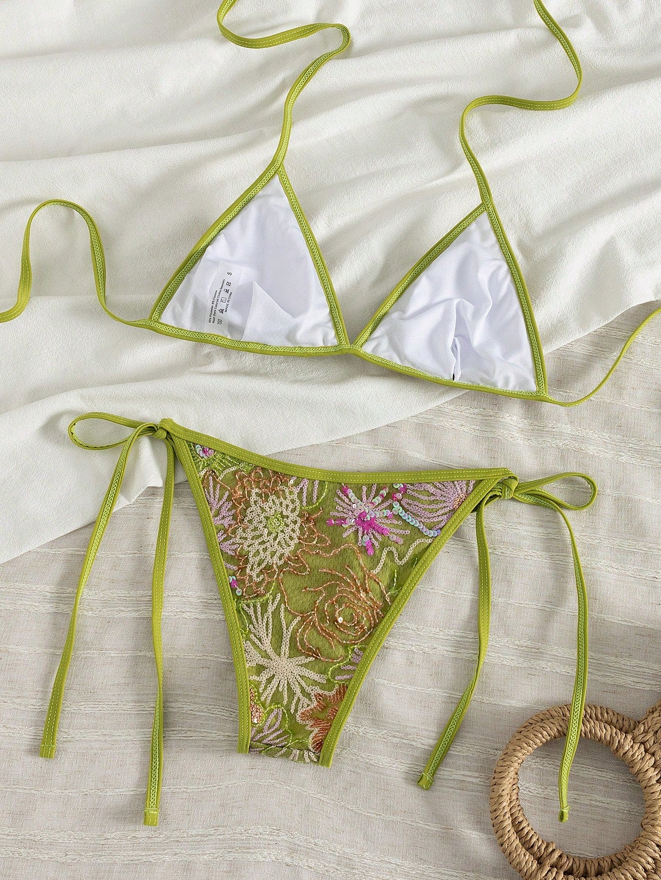 Women's Summer Camisole Bikini Set, Handmade Beaded Contrast Color