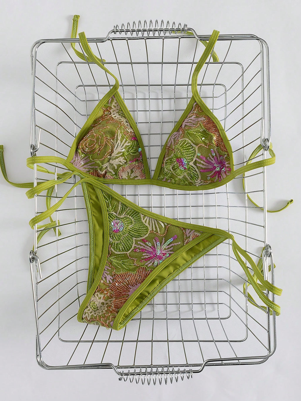 2026 Women's Summer New Bikini Set, Contrast Color Sequin & Floral