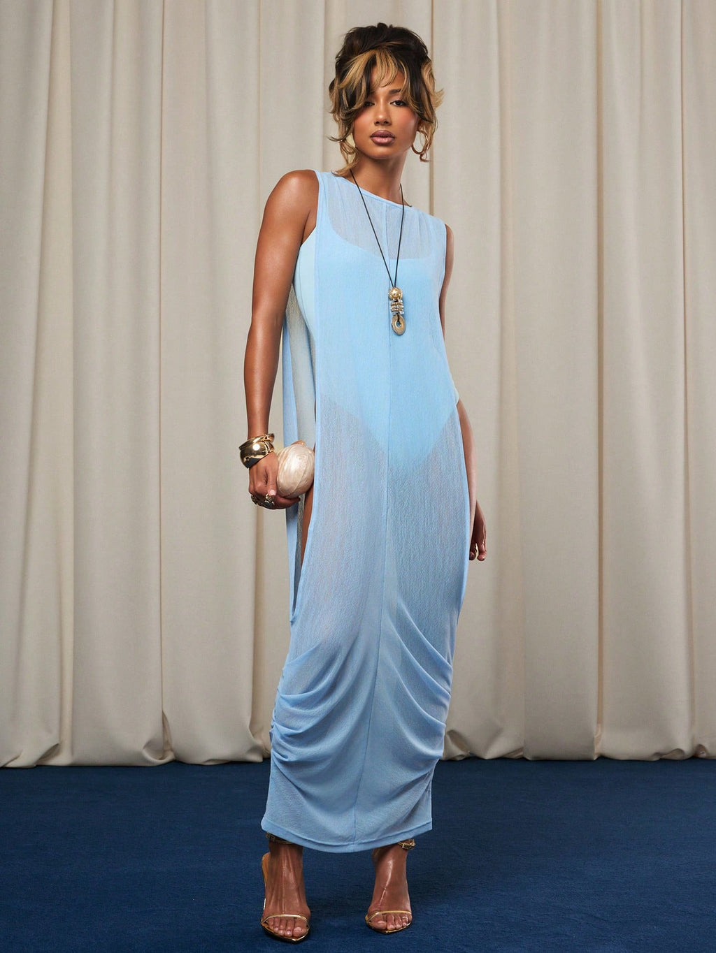 NYA SZN Swim Cover Up Dress Maxi Cowl Draped Beach Poolside Brunch Warm Weather Work Wear Casual Outfits For - image 10