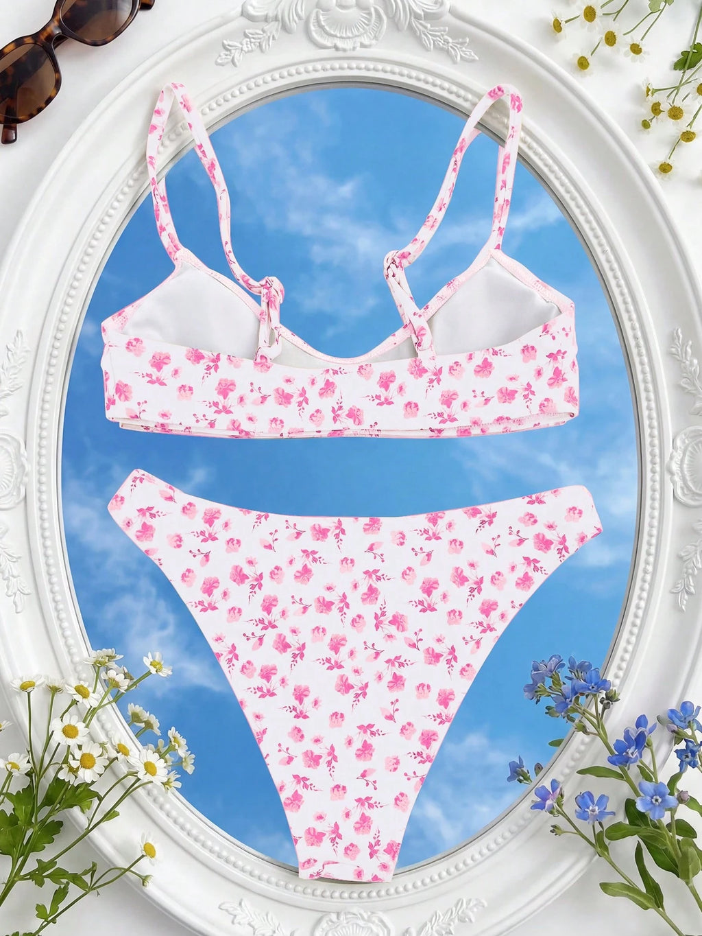 Swim Mod Elegant Vacation Bohemian Navy Blue & White Polka Dot Adjustable Strap V-Neck Sexy Bikini Set - image 18