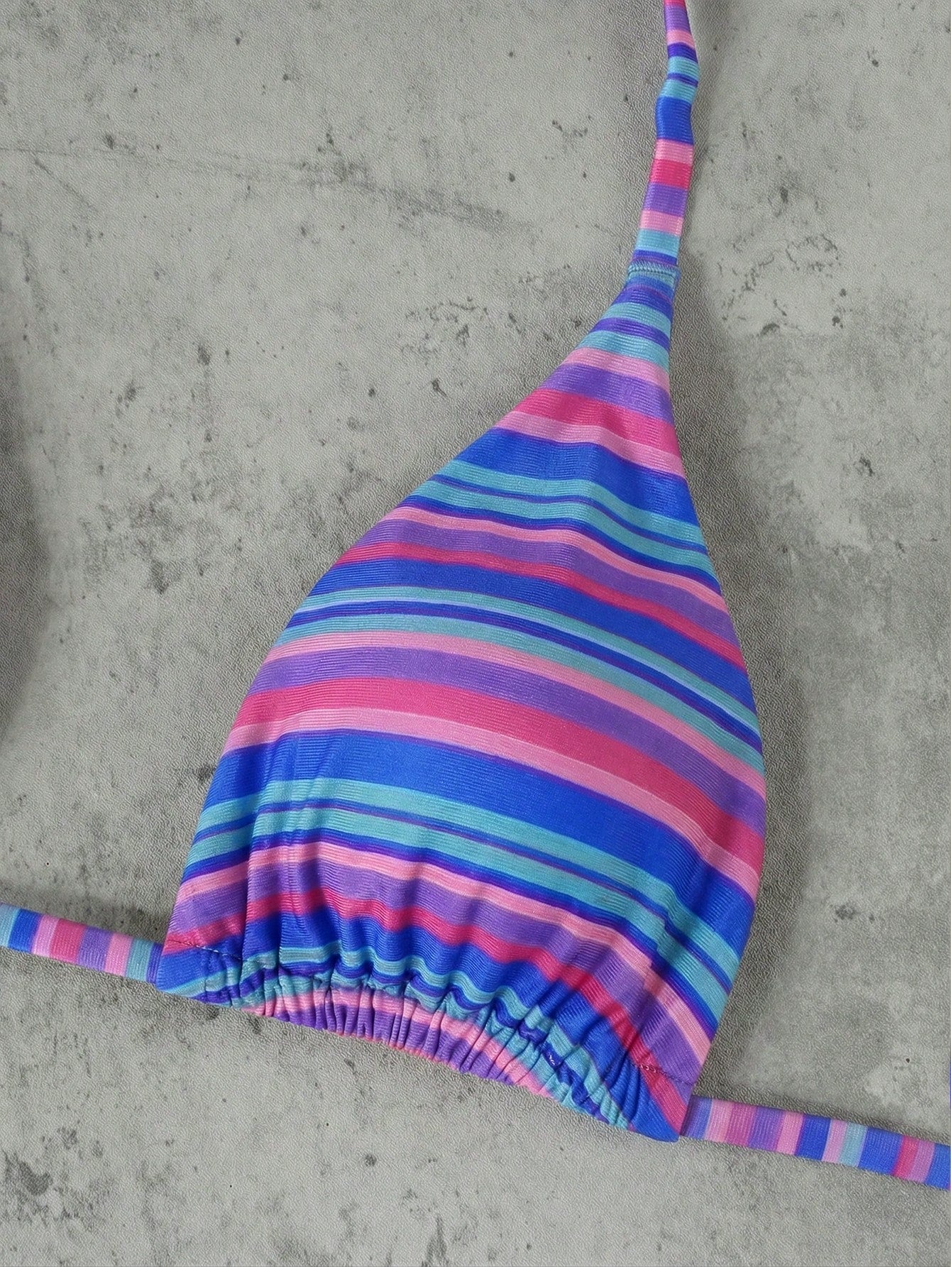 Women's Pink & Purple Striped Halter Bikini 3-Piece Swimsuit, Elegant