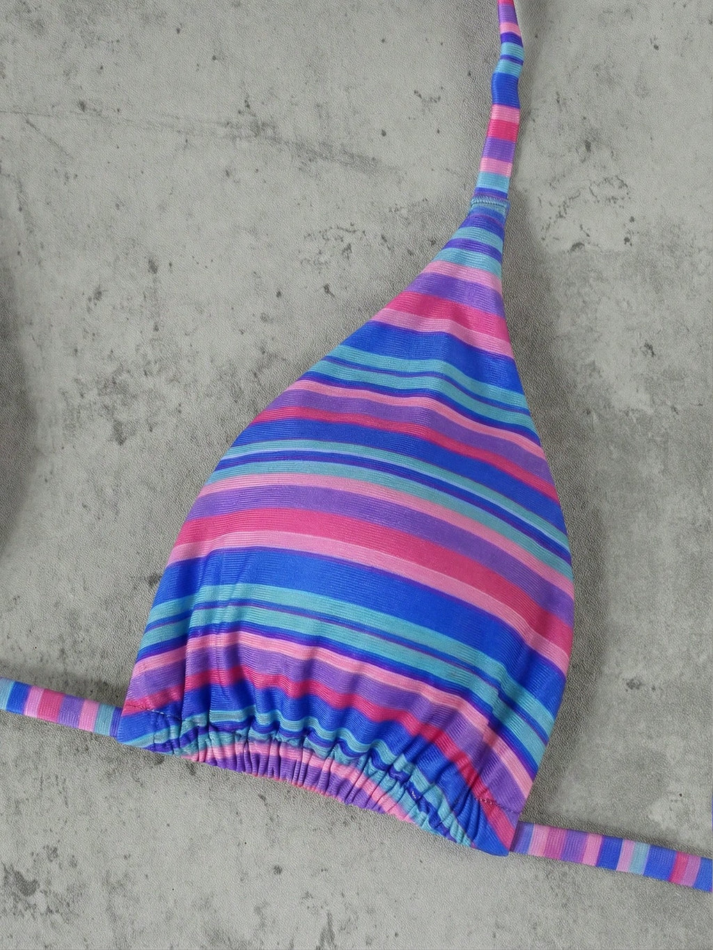 Women's Pink & Purple Striped Halter Neck Bikini 3-Piece Swimsuit,