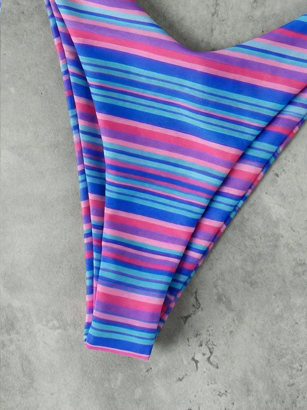 Women's Pink & Purple Striped Halter Neck Bikini 3-Piece Swimsuit,