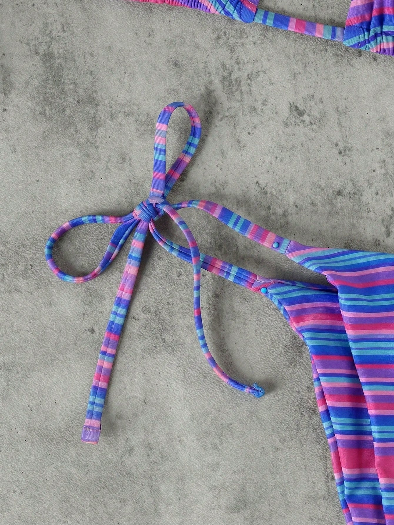 Women's Pink & Purple Striped Halter Neck Bikini 3-Piece Swimsuit,