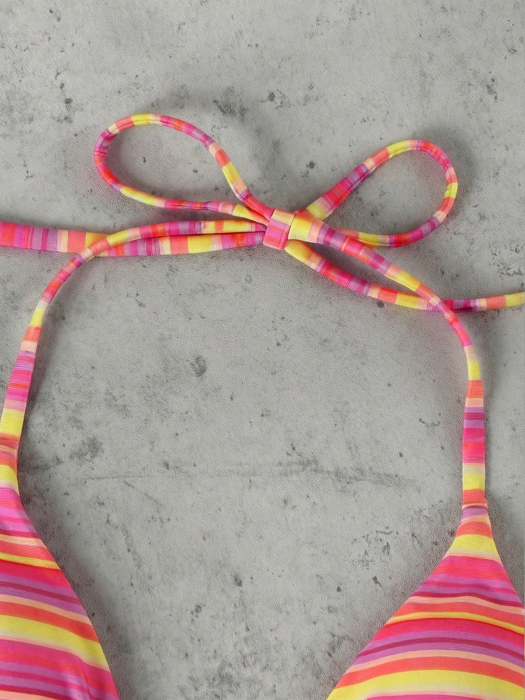 Women's Pink & Purple Striped Halter Neck Bikini 3-Piece Swimsuit,