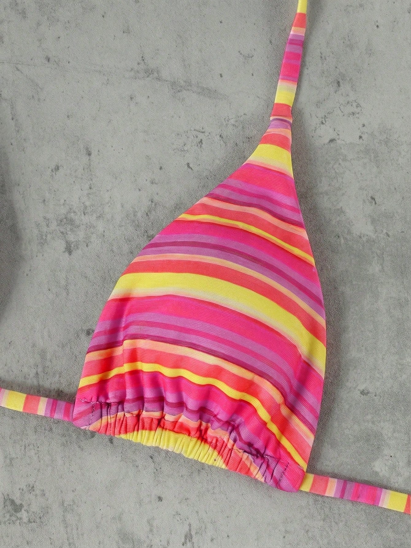 Women's Pink & Purple Striped Halter Neck Bikini 3-Piece Swimsuit,