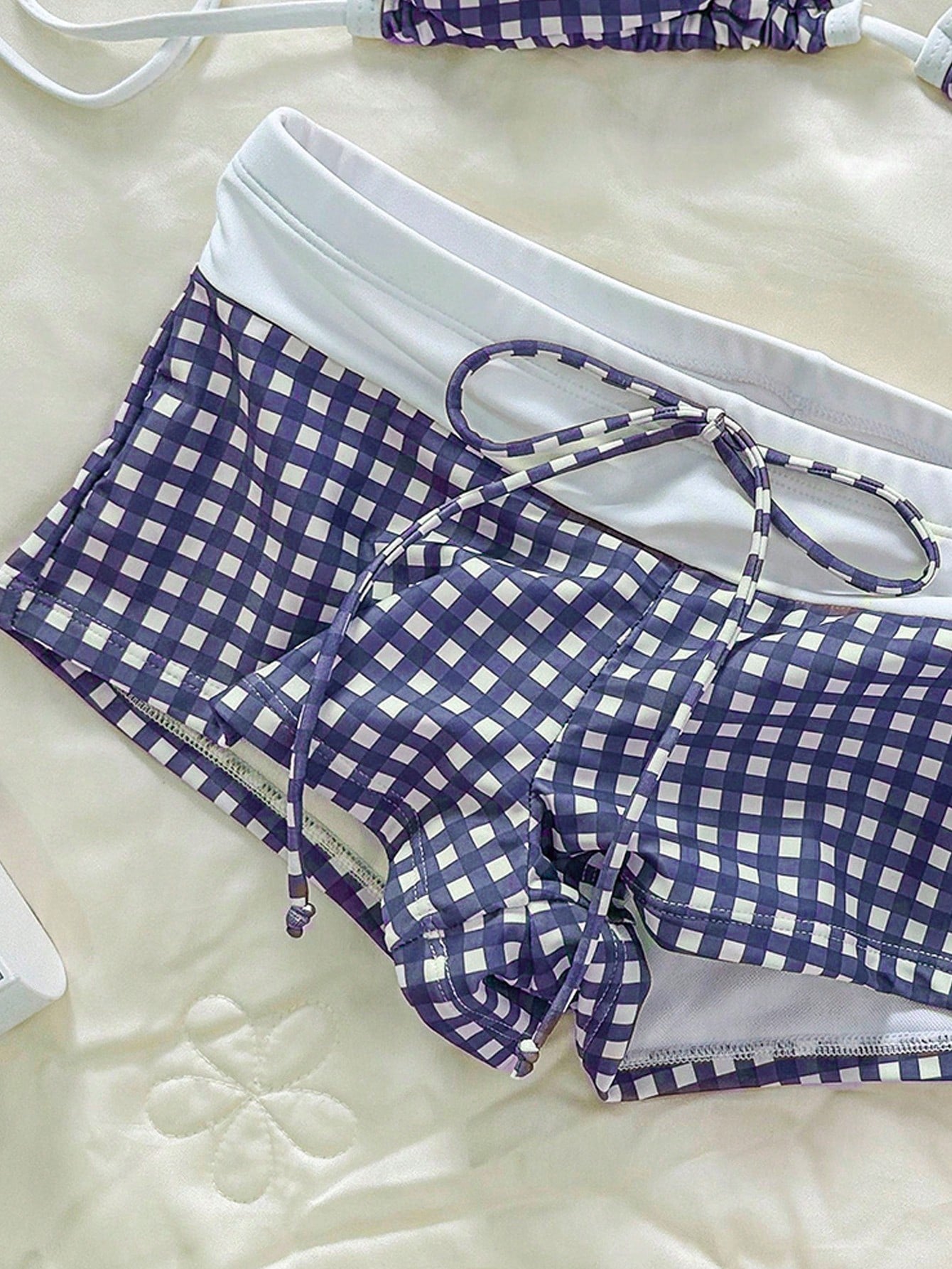 Bonvoyette Women's Purple Bikini Set,Cute Retro Check Graphic