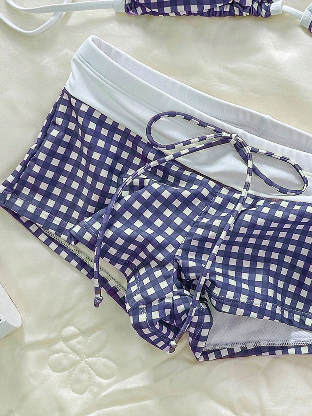 Swim Mod Women Gingham Print Bikini Set With Gym Short