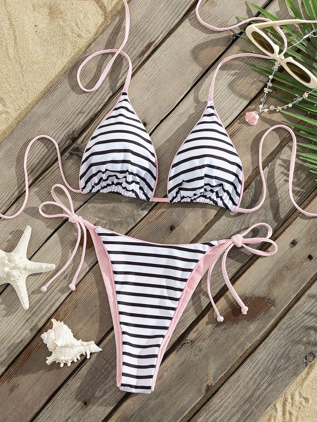 Women's Leopard Print Halter Neck Tie Sexy Bikini Set, Summer Beach Vacation Sty