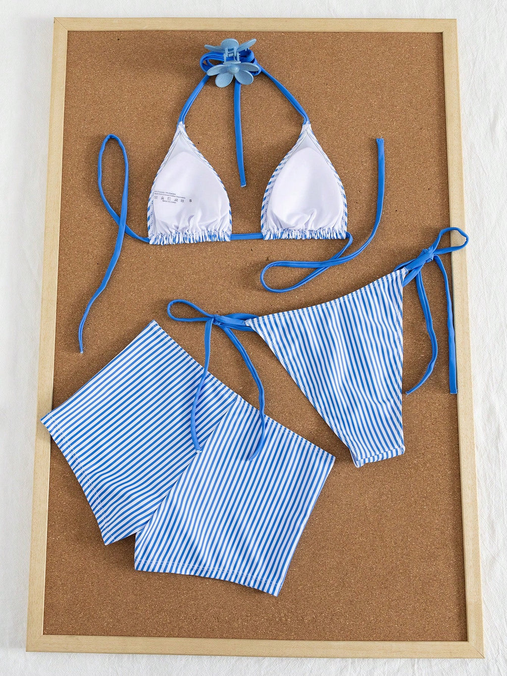 Swim Mod Women's 3-Piece Striped Print Halter Bikini Set With Briefs,