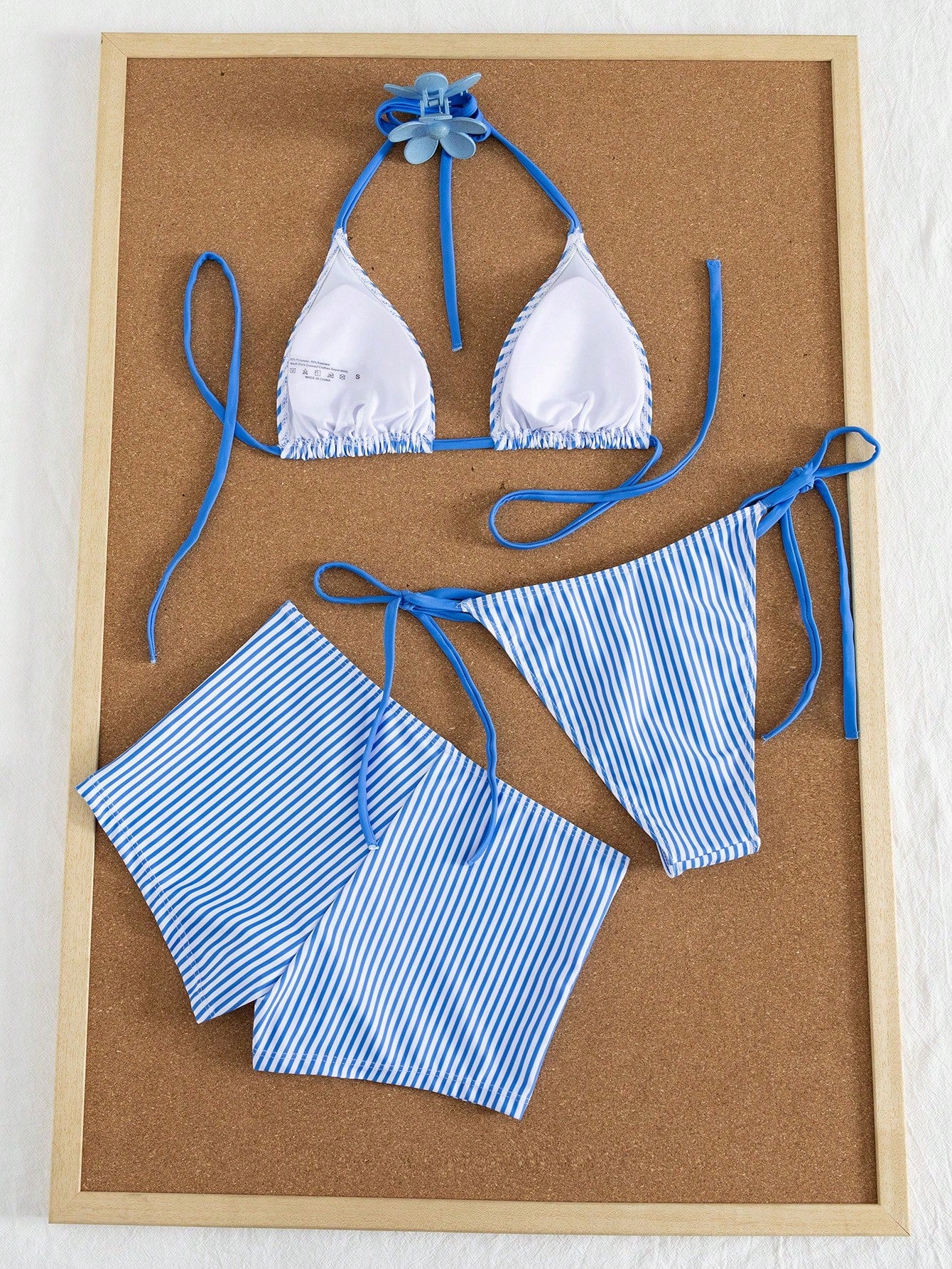 Swim Mod Women's 3-Piece Striped Print Halter Bikini Set With Briefs,