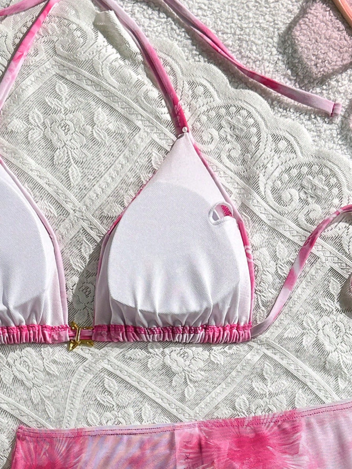 Swim Mod 3pcs Summer New Solid Color Tie Halter Triangle Bikini Top & Mini Skirt