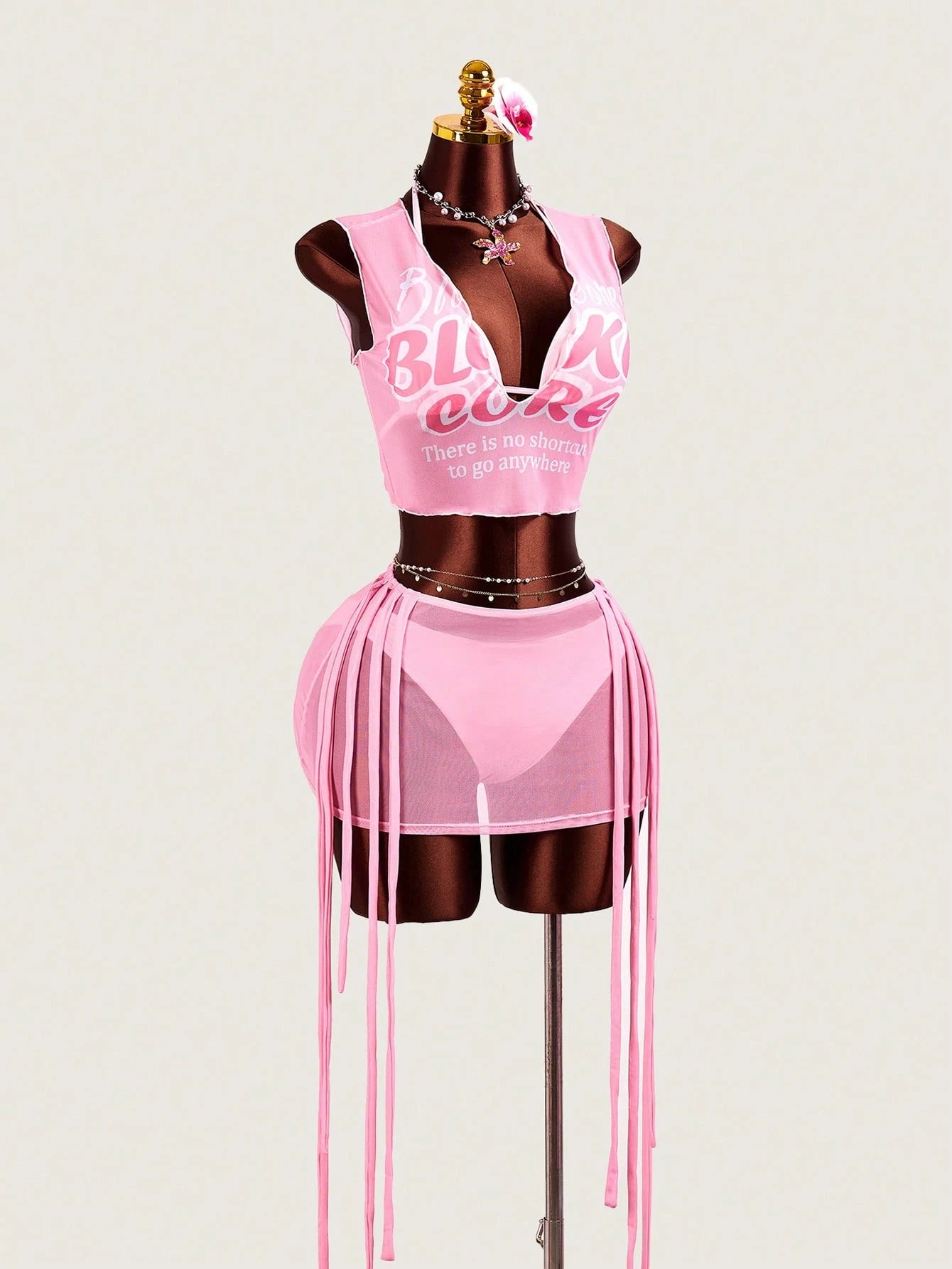 Zestiva New 4pcs Women's Swimwear Set, Printed Pink Bikini