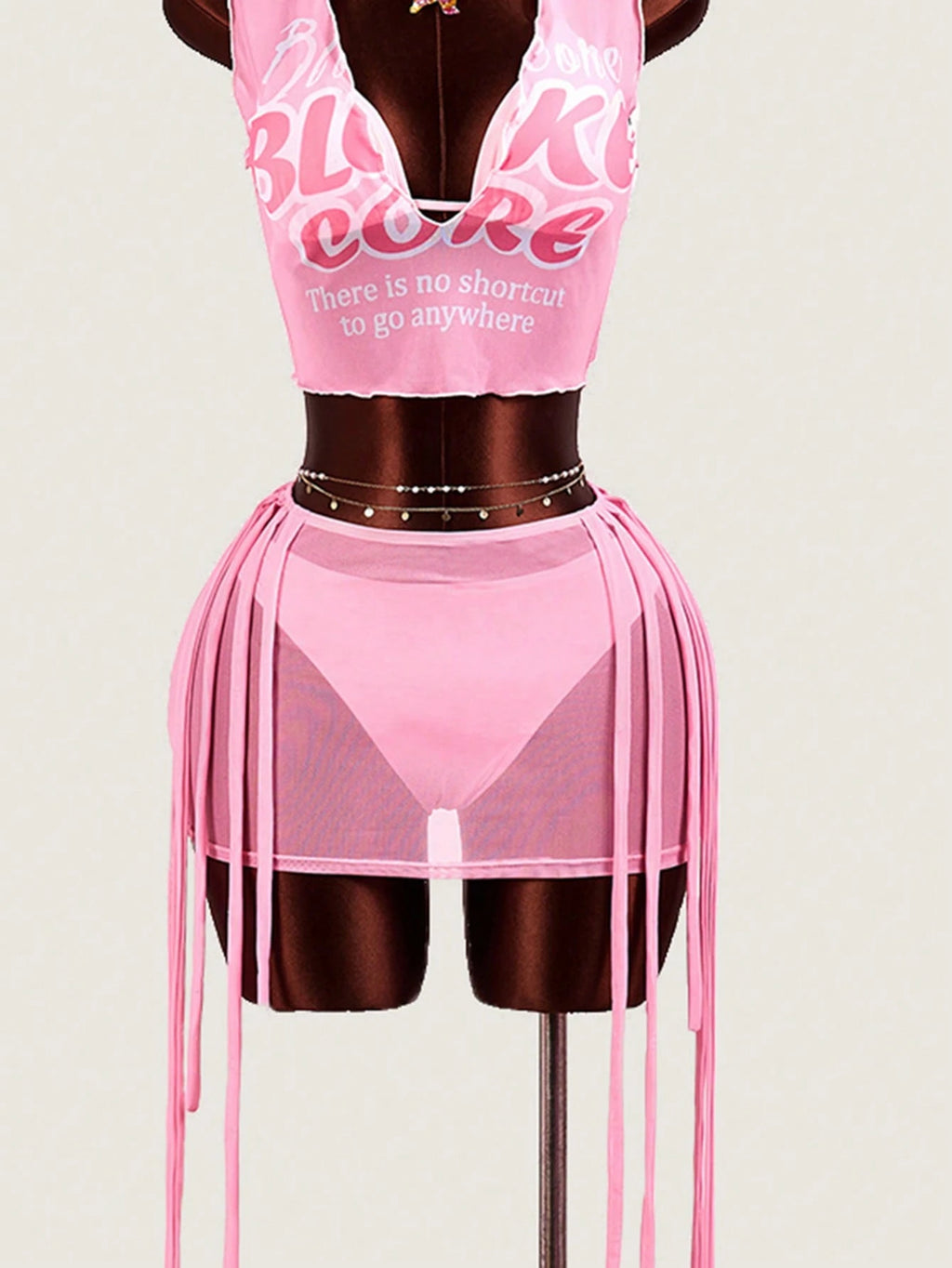 Zestiva New 4pcs Women's Swimwear Set, Printed Pink Bikini