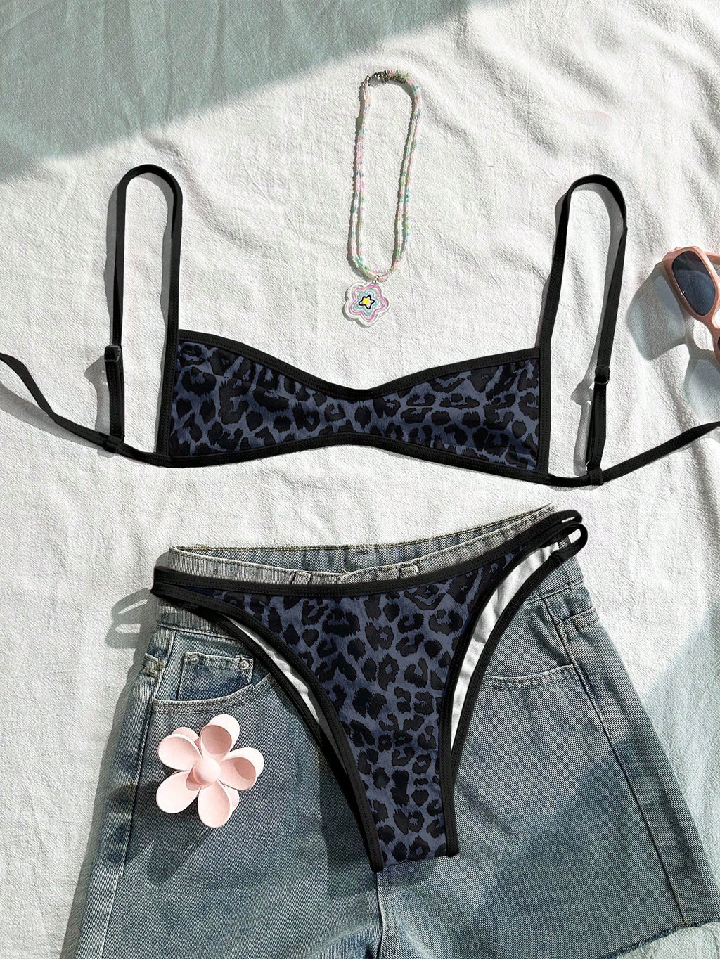 Swim Mod Women's Bikini Swimwear Set,Red And Cheetah