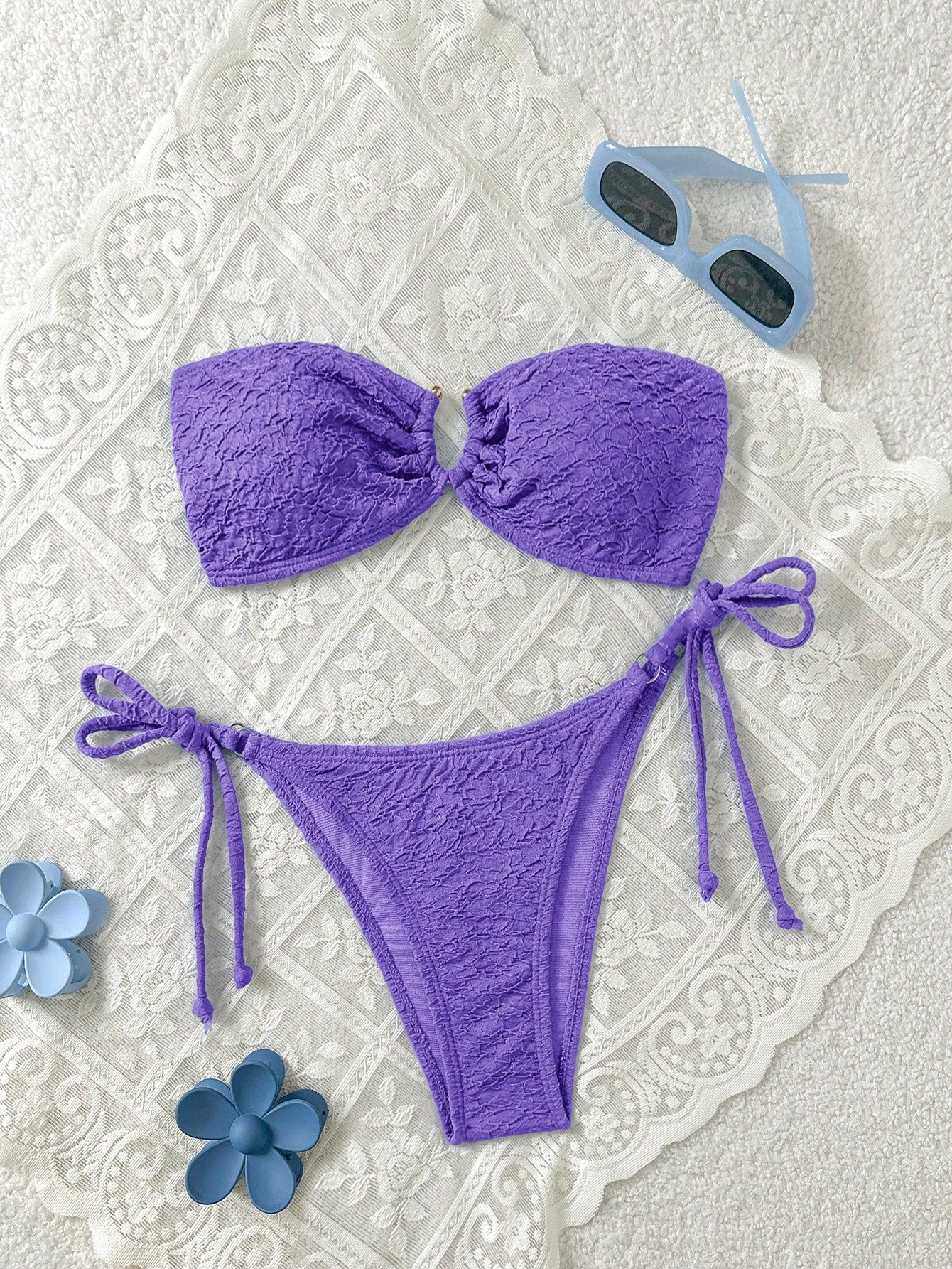 Swim Mod Women's Solid Color Bandeau Sexy Bikini Swimwear Set For