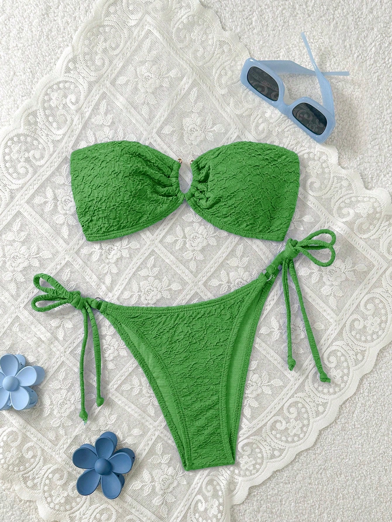 Swim Mod Women's Solid Color Bandeau Sexy Bikini Swimwear Set For Summer Beach V