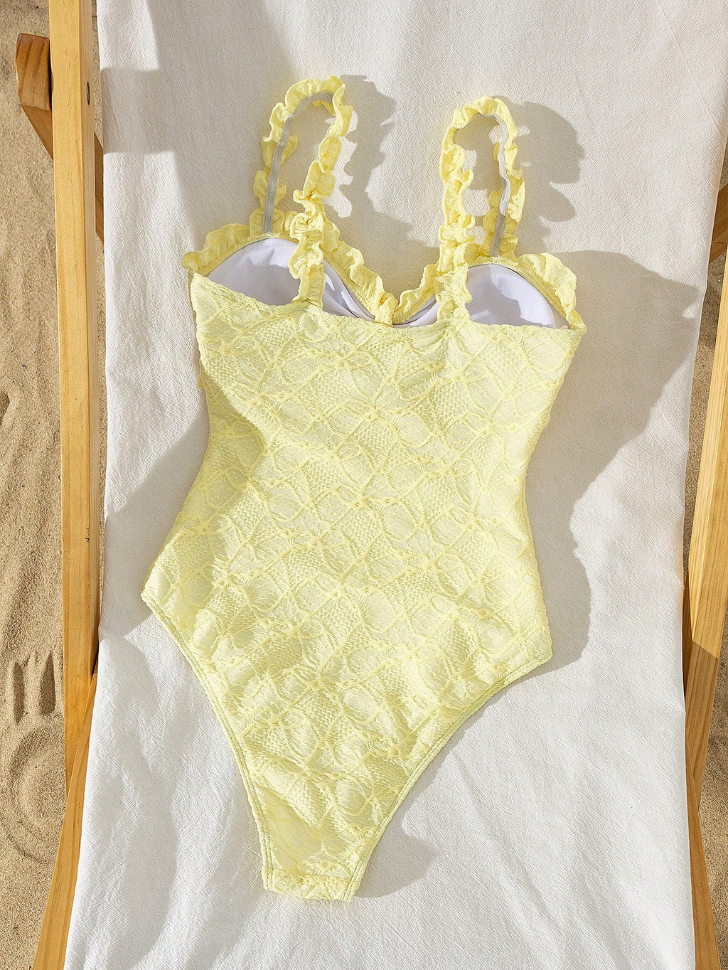 Swim Mod Women's Latest Fashion Beach Wear For Spring/Summer, Hollow-Out Textured Floral Print Light Yellow - image 7