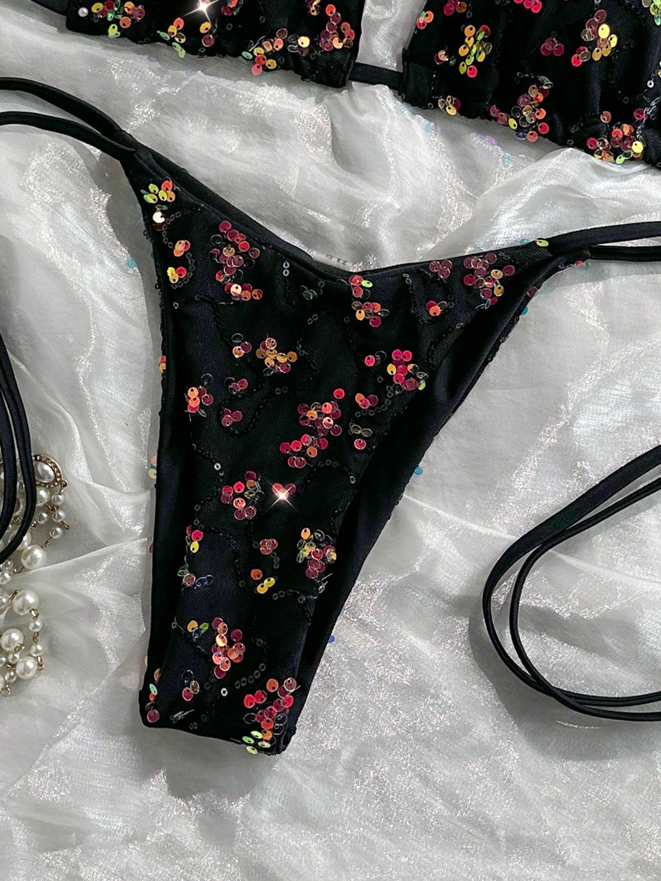 Costavie 2-Piece Spring/Summer Vacation Sequin Textured Fabric Halter