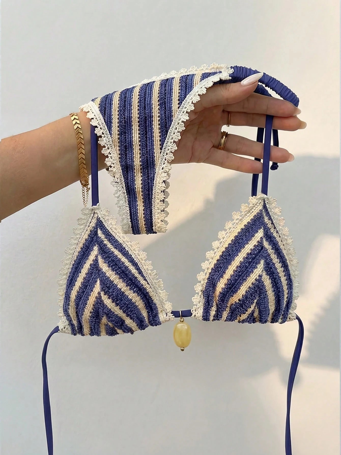 Bikinx 2025 Back To School Women's Bohemian Lace Striped Textured Fabric Swimwear, Vacation Triangle Cup - image 9