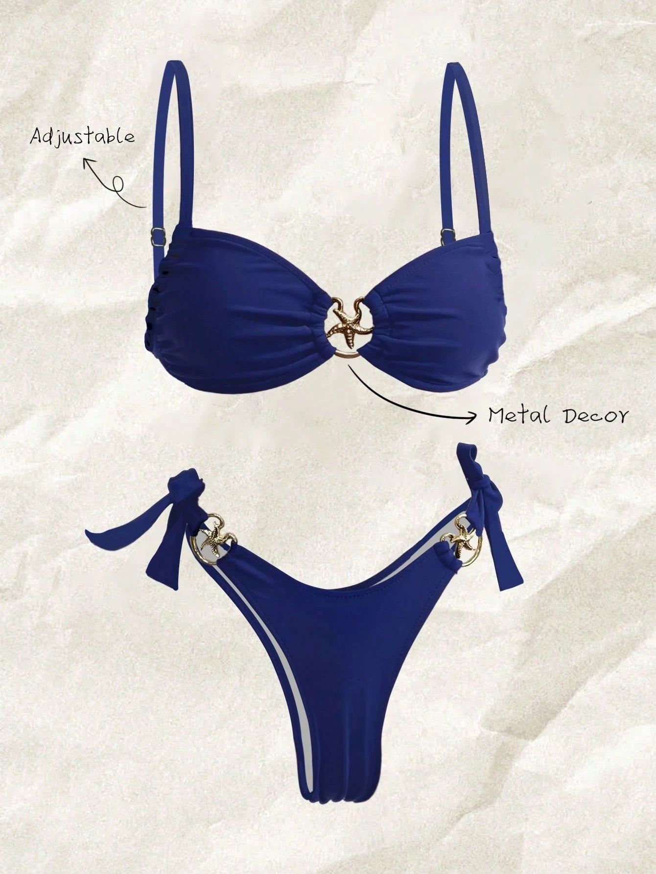 Swim Mod Women's Red Plain Boho Spaghetti Strap Tie Back Tie Side Bikini Set Sty