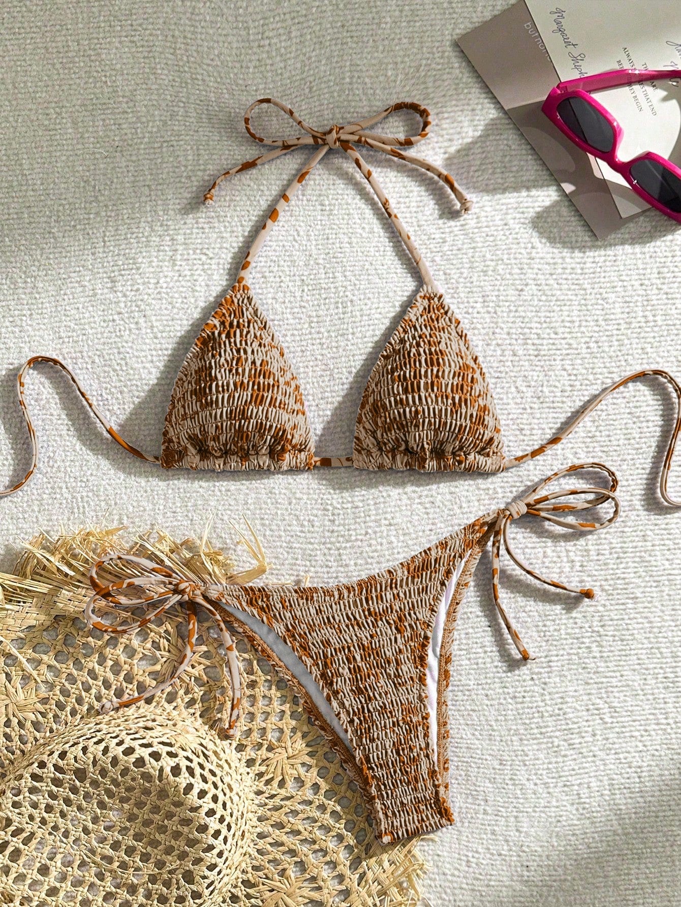 Swim Vcay 2pcs Women's Summer Beach Holiday Ruffled Leopard Print Halter Strap Bikini Swimwear Set - image 16