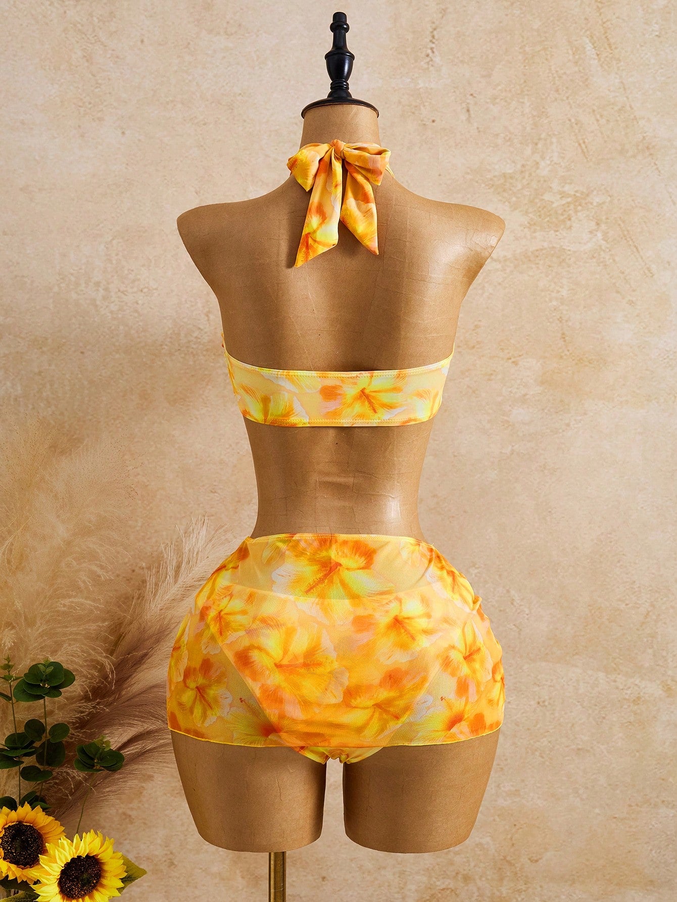 Bellisia Women's Yellow Summer Boho Beach Holiday 3-Piece Set,Tie-Dye