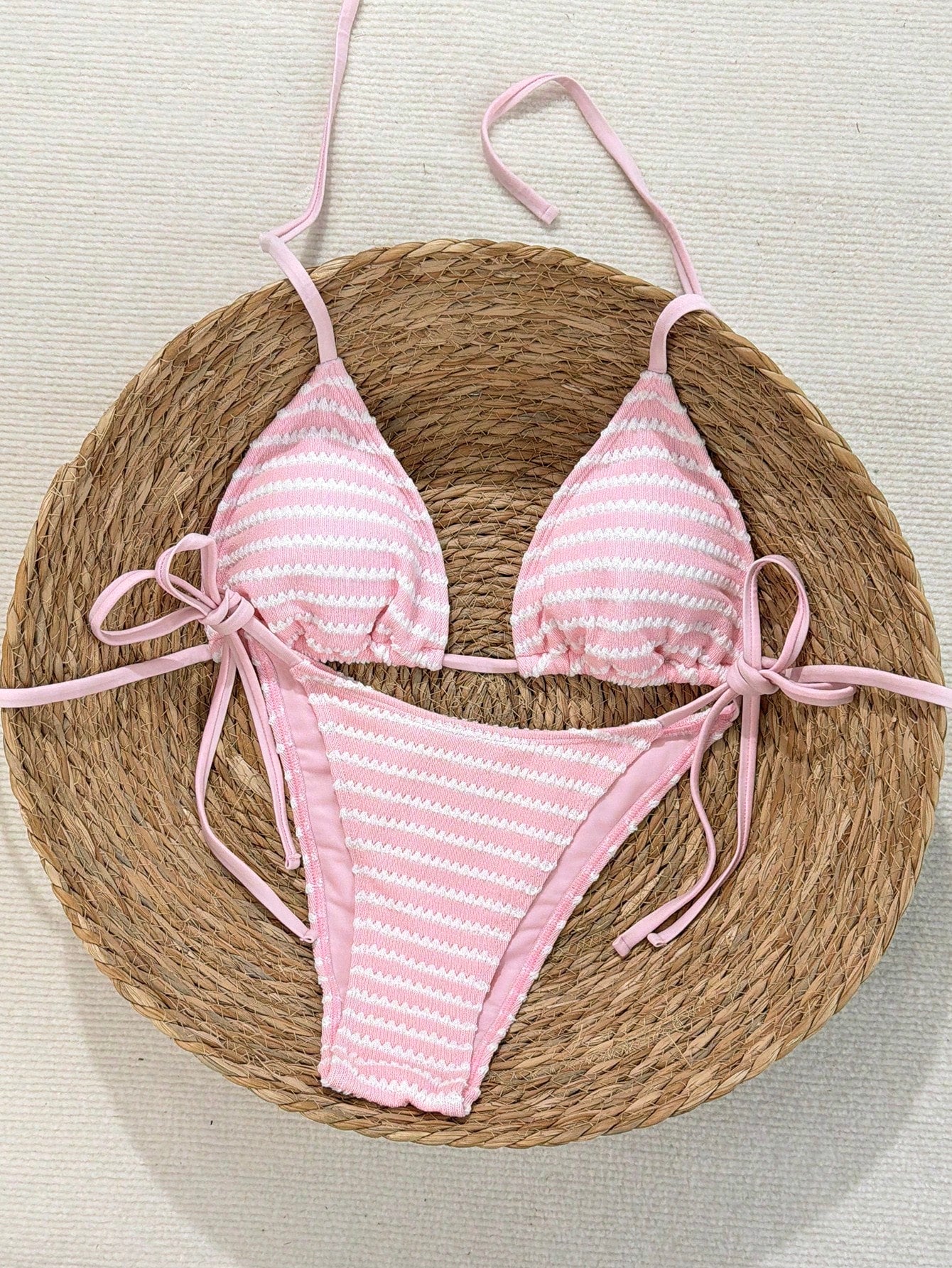 Swim Mod 2026 Women's Halter Neck Tie Side Bikini Set,Pink Orange
