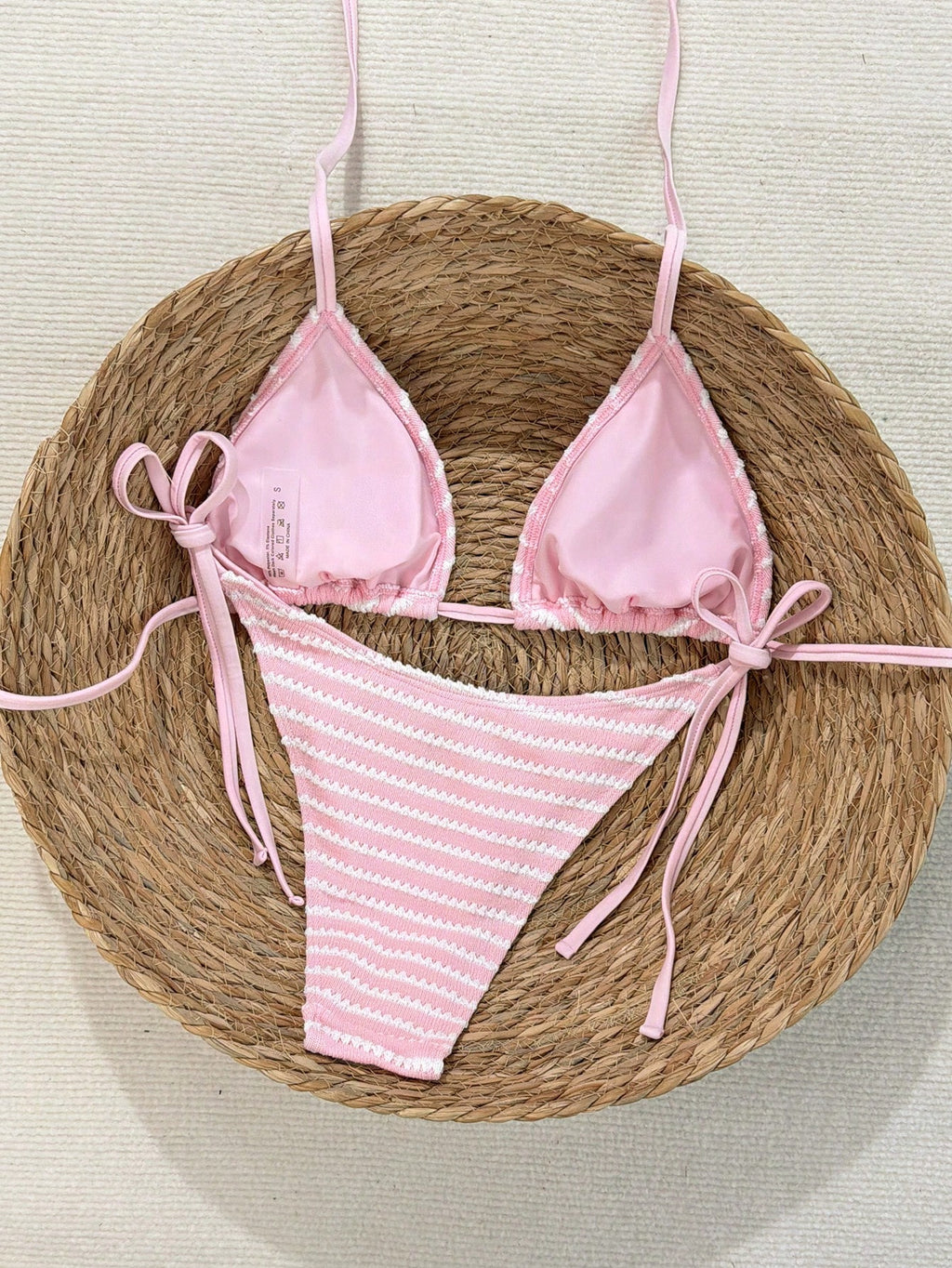 Swim Mod 2026 Women's Halter Neck Tie Side Bikini Set,Pink Orange
