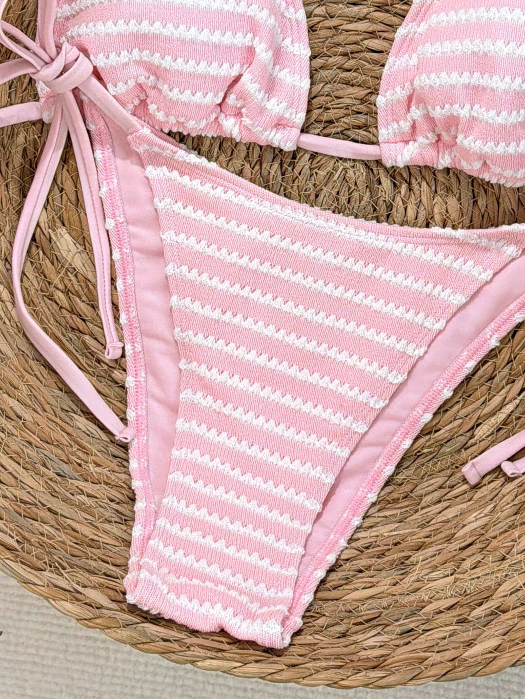 Swim Mod 2026 Women's Halter Neck Tie Side Bikini Set,Pink Orange