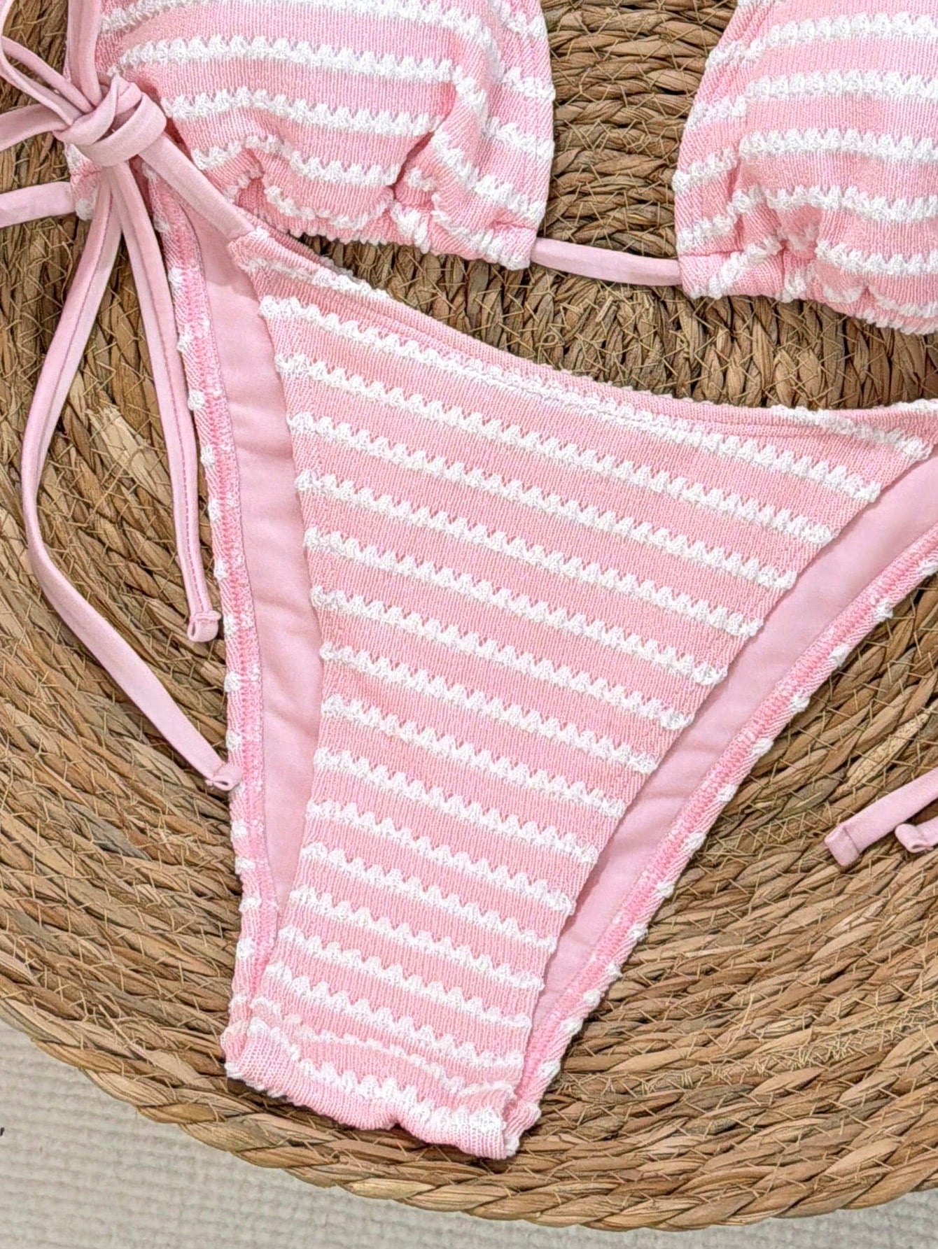 Swim Mod 2026 Women's Halter Neck Tie Side Bikini Set,Pink Orange