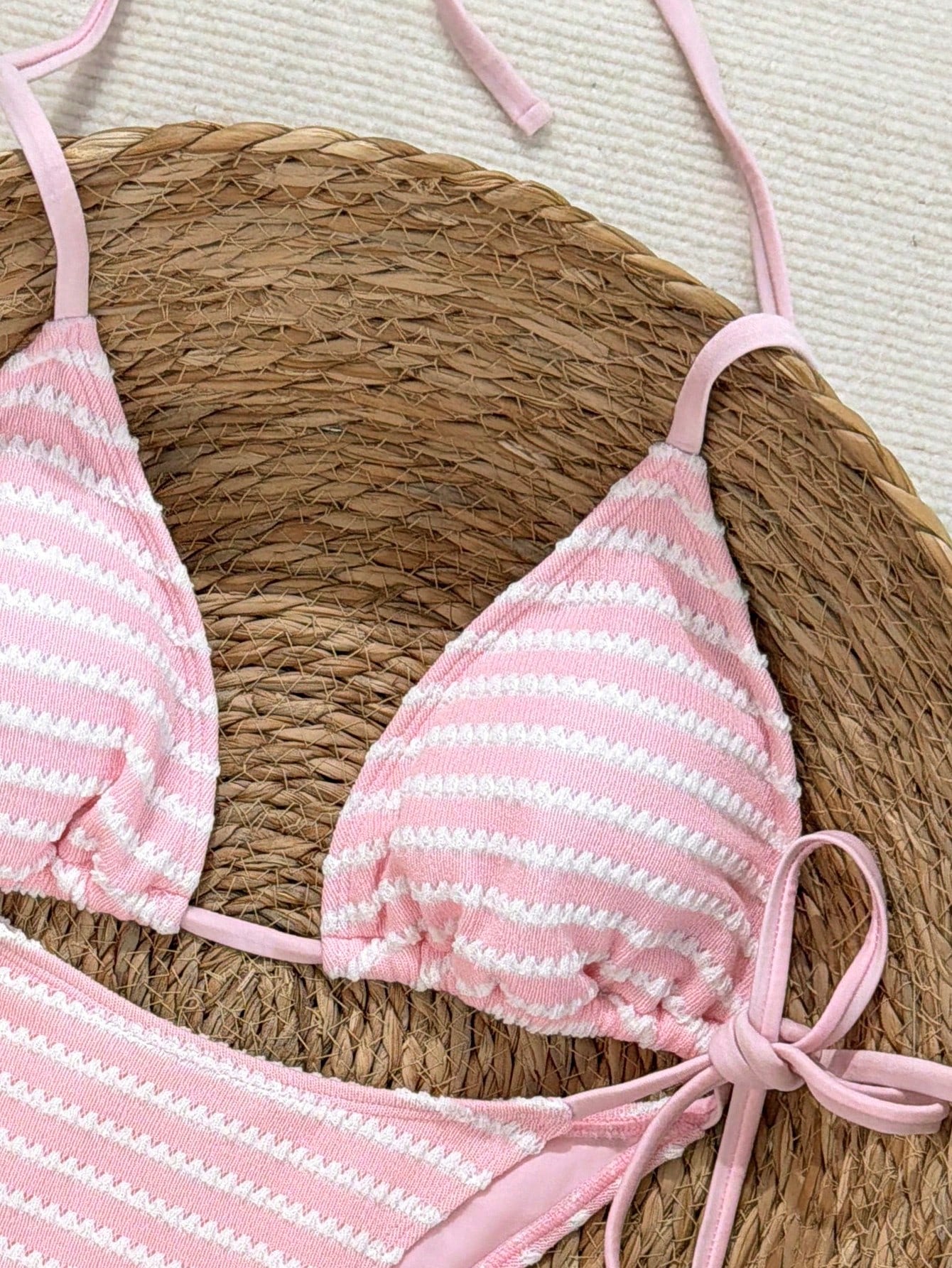 Swim Mod 2026 Women's Halter Neck Tie Side Bikini Set,Pink Orange
