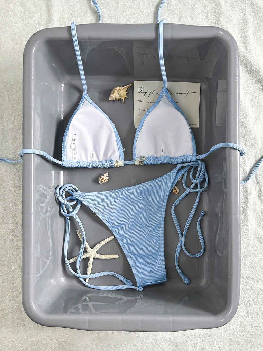 Bikinx Women Solid Color Stitching Ribbon Shell Decoration Triangle