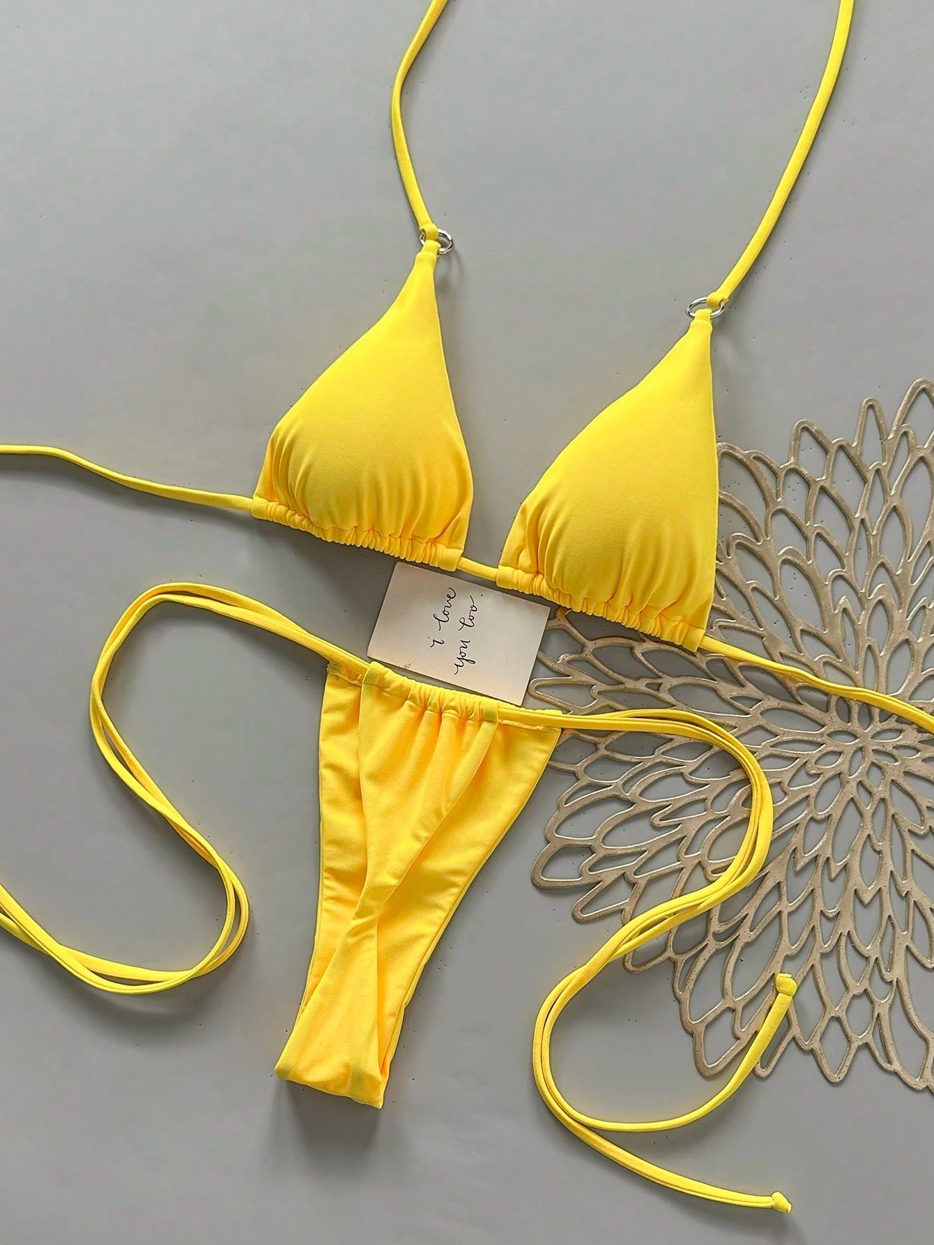 Women's Summer Beach Solid Color Halter Tie Sexy Bikini And Triangle Panty Swimw