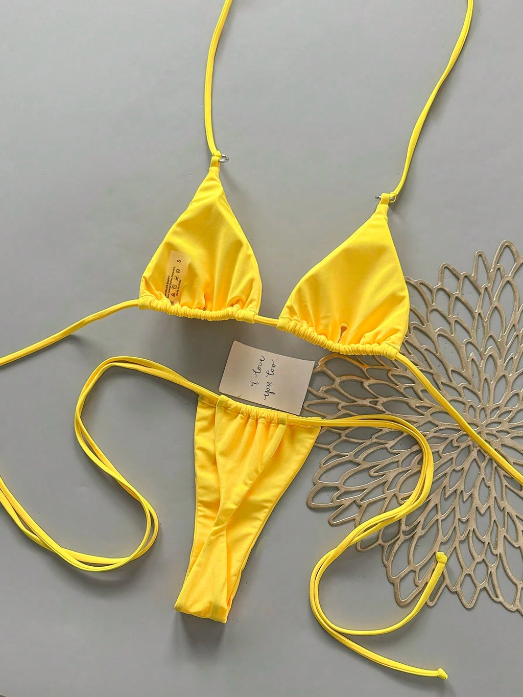 Women's Summer Beach Solid Color Halter Tie Sexy Bikini And Triangle Panty Swimw