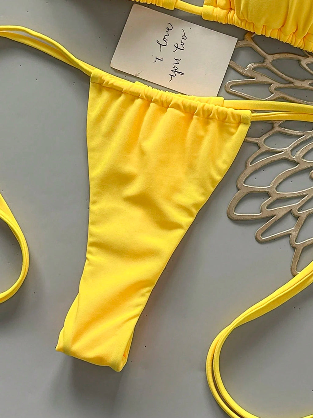Women's Summer Beach Solid Color Halter Tie Sexy Bikini And Triangle Panty Swimw