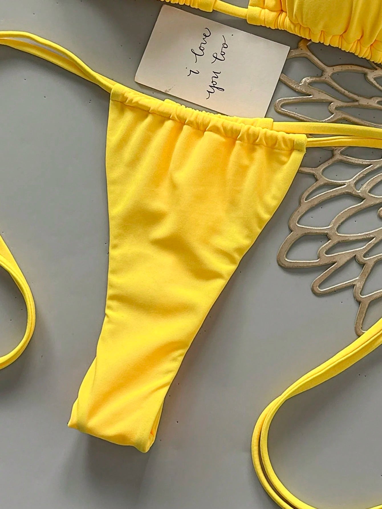 Women's Summer Beach Solid Color Halter Tie Sexy Bikini And Triangle Panty Swimw