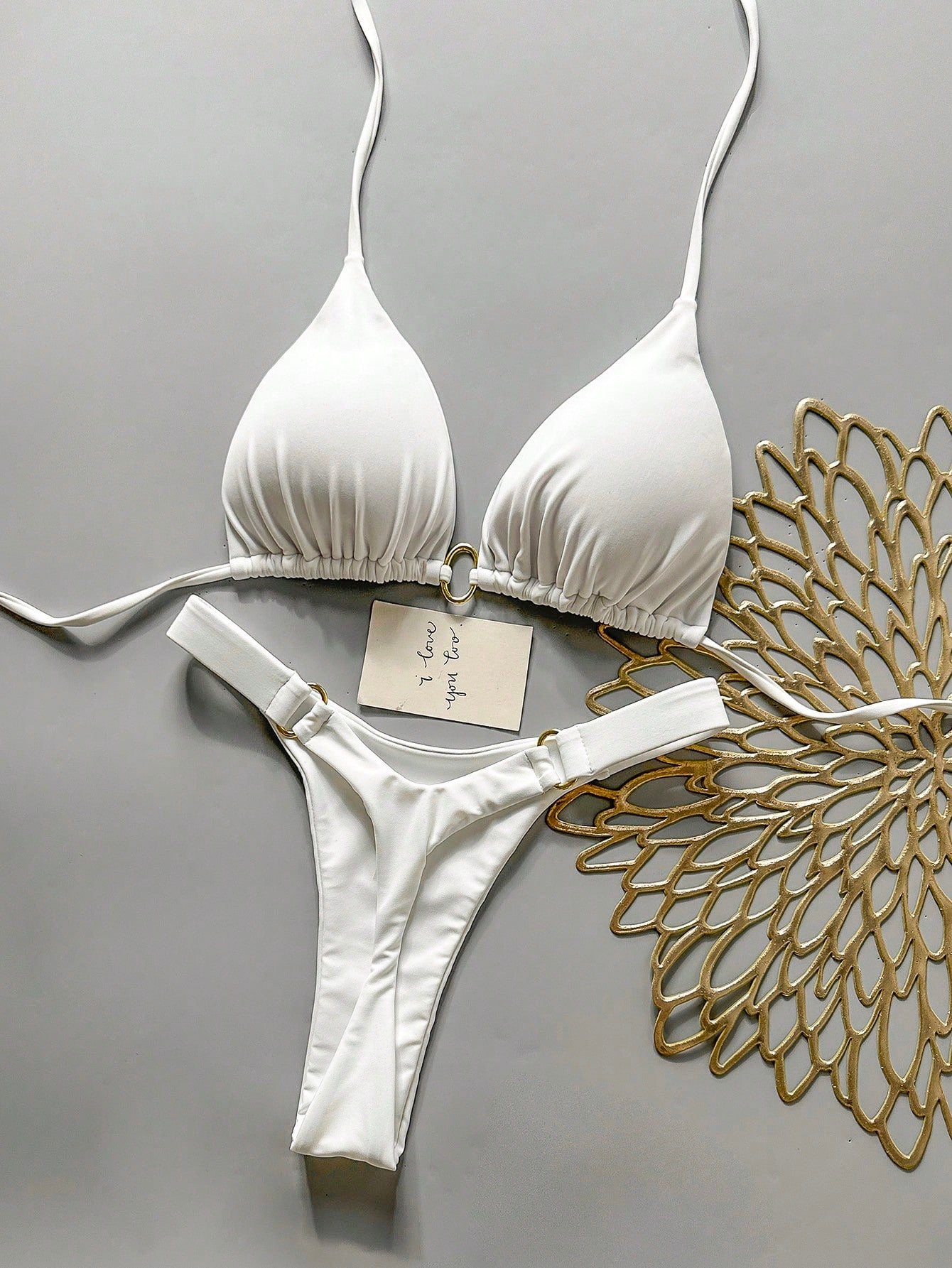 Women's Summer Beach Solid Color Sexy Bikini Swimwear Set Vacation White