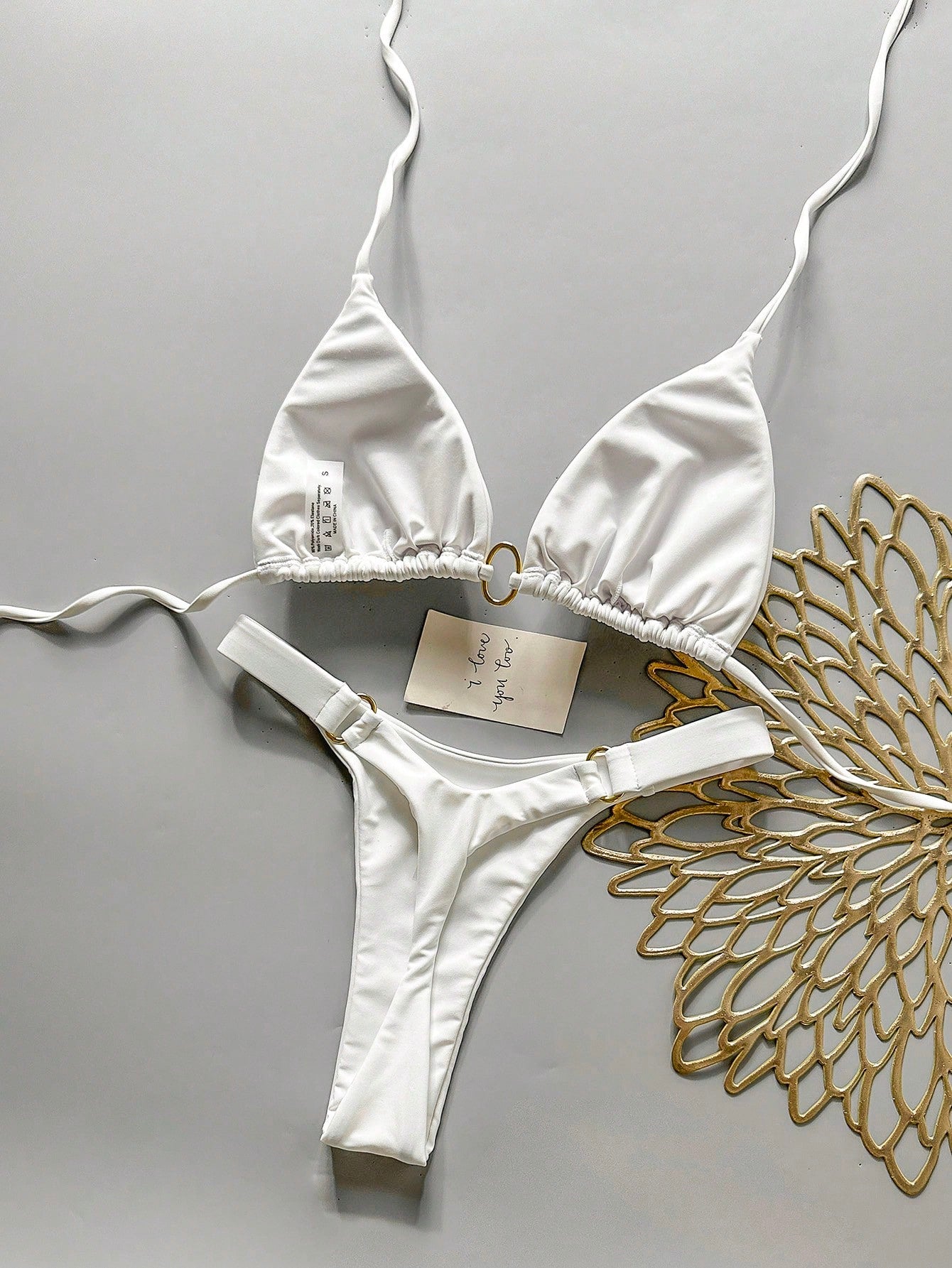 Women's Summer Beach Solid Color Sexy Bikini Swimwear Set Vacation White